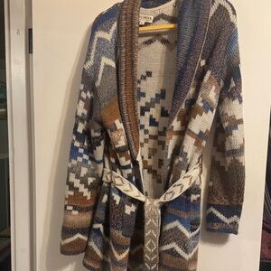 Idyllwind Blue and Brown Patterned Cardigan Size Large